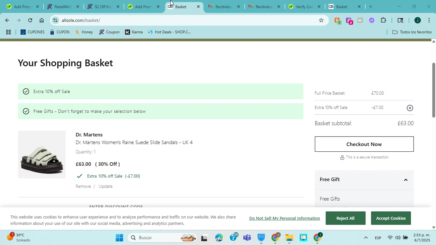 Allsole promo code screenshot showing code NEWAS10 applied at Allsole checkout page. Uploaded by SimplyCodes community member ABHF23 on Jul 6, 2025