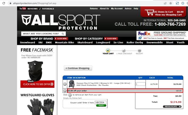 All Sport Protection checkout page showing All Sport Protection promo code box | Screenshot taken by SimplyCodes community member on Nov 17, 2022