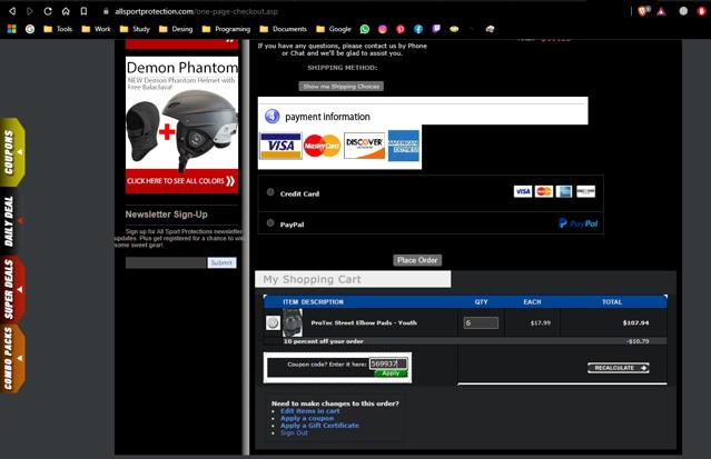 All Sport Protection checkout page showing All Sport Protection promo code box | Screenshot taken by SimplyCodes community member on Nov 19, 2022