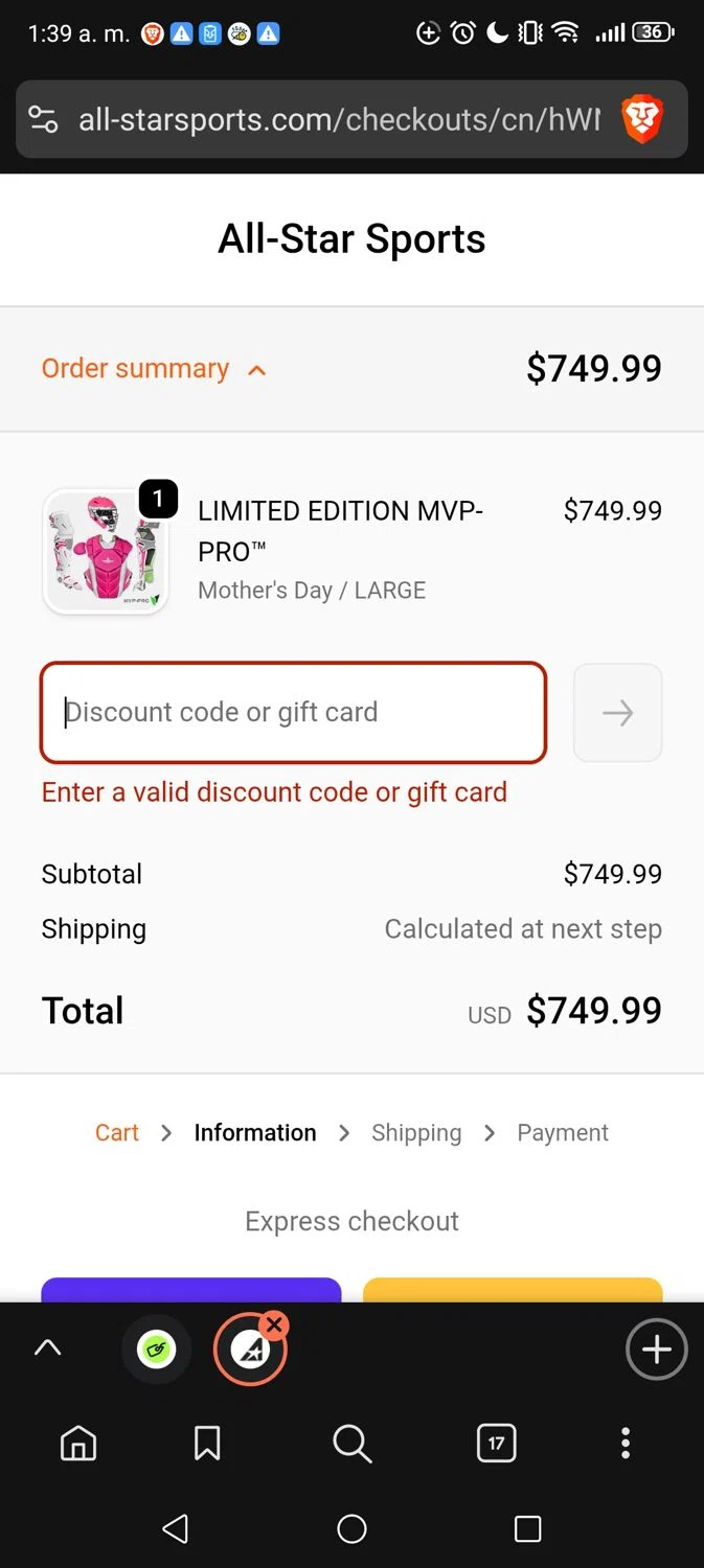 All Star discount code screenshot showing code DISCOUNT10 applied at All Star checkout page. Uploaded by SimplyCodes community member Vivachavez on Nov 19, 2025