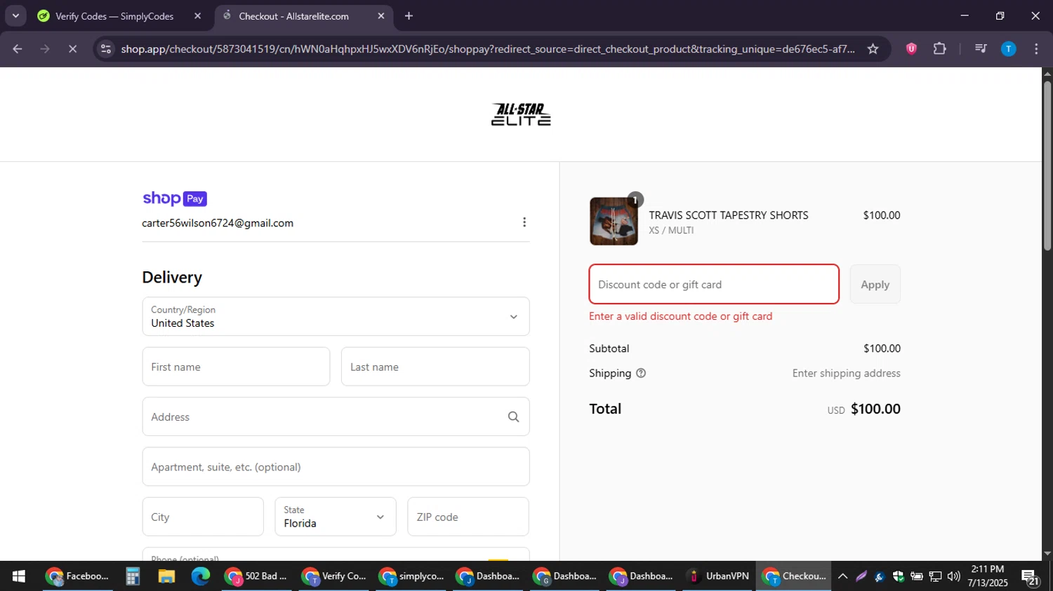 All Star Elite coupon code screenshot showing code ANGELSSMORRIS applied at All Star Elite checkout page. Uploaded by SimplyCodes community member LuckyPioneer4530 on Jul 13, 2025