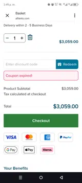 Alltents coupon verification screenshot