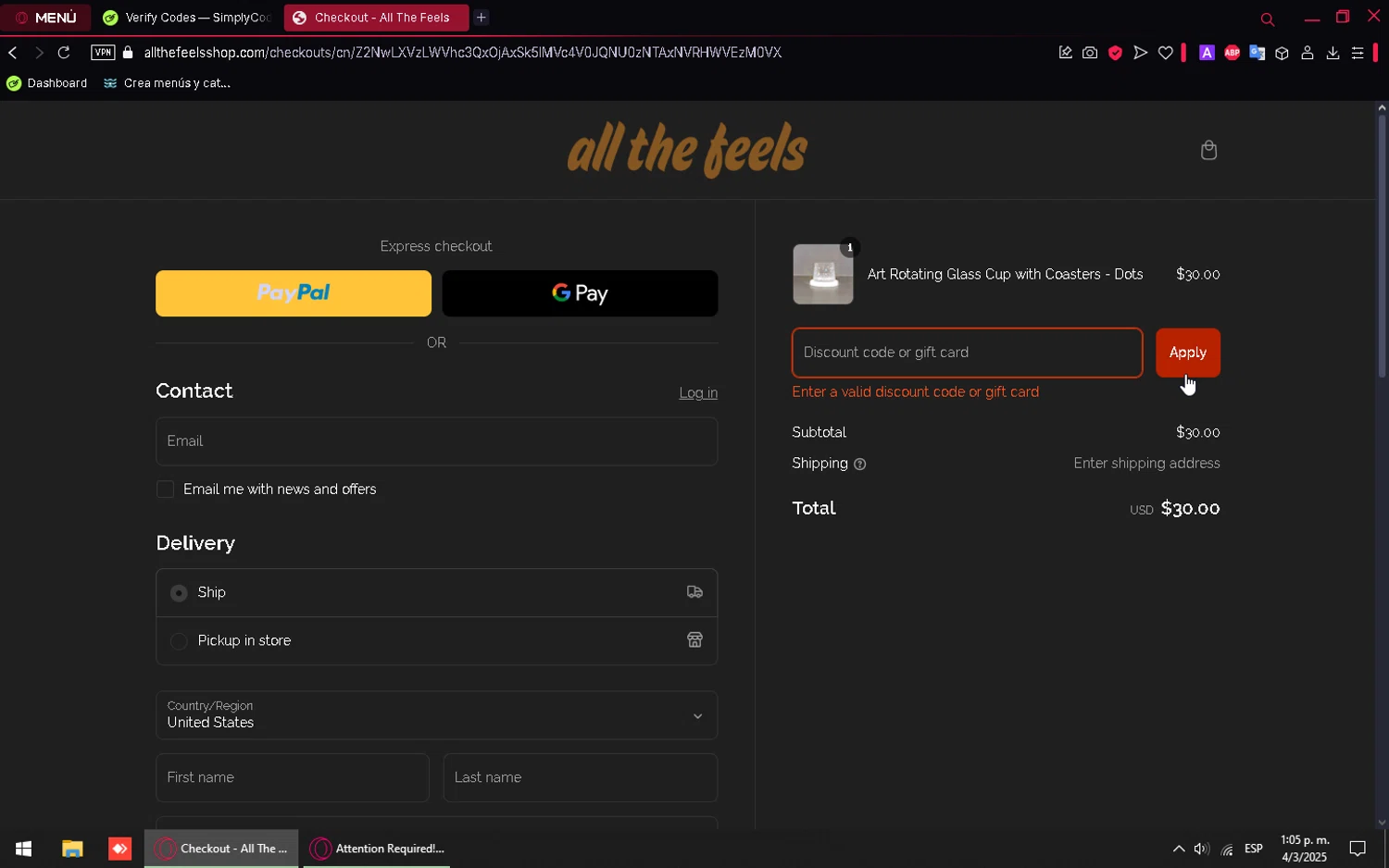 All The Feels promo code screenshot showing code THANKYOU! applied at All The Feels checkout page. Uploaded by SimplyCodes community member QuestFinder5221 on Mar 4, 2025