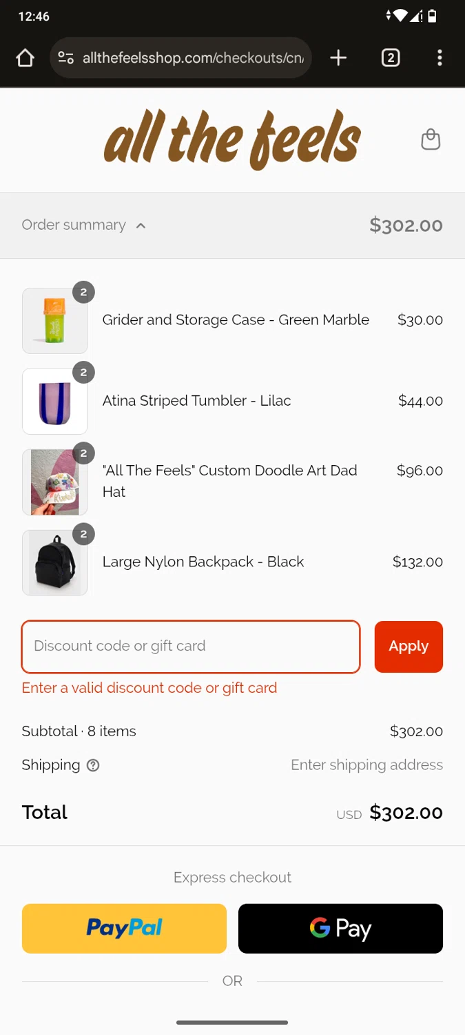 All The Feels promo code screenshot showing code APPRECIATION applied at All The Feels checkout page. Uploaded by SimplyCodes community member jesusalejandro on Apr 26, 2025