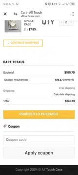 All Touch Case coupon verification screenshot