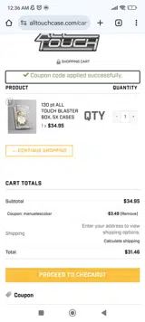All Touch Case coupon verification screenshot