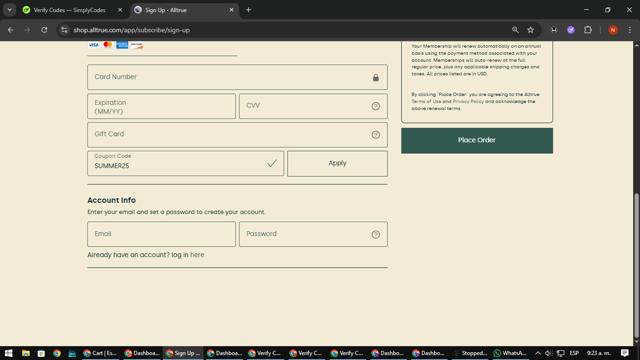 Alltrue checkout page showing Alltrue promo code box | Screenshot taken by SimplyCodes community member on Sep 8, 2025