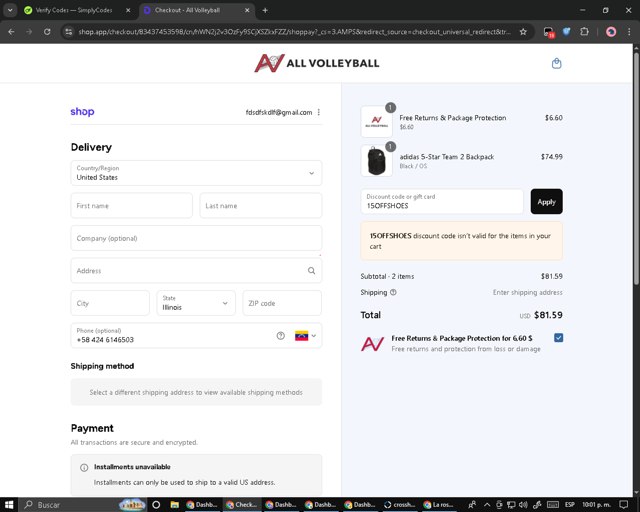 All Volleyball checkout page showing All Volleyball discount code box | Screenshot taken by SimplyCodes community member on Sep 8, 2025