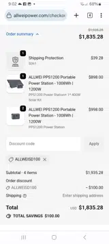 ALLWEISD100 coupon verification screenshot