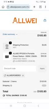 ALLWEIPOWER01 coupon verification screenshot