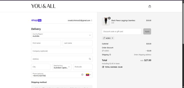 Ally Fashion checkout page showing Ally Fashion discount code box | Screenshot taken by SimplyCodes community member on Aug 26, 2025
