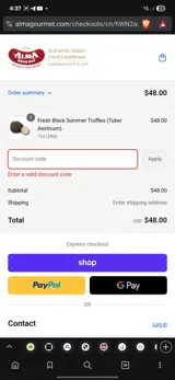 Alma Gourmet coupon verification screenshot