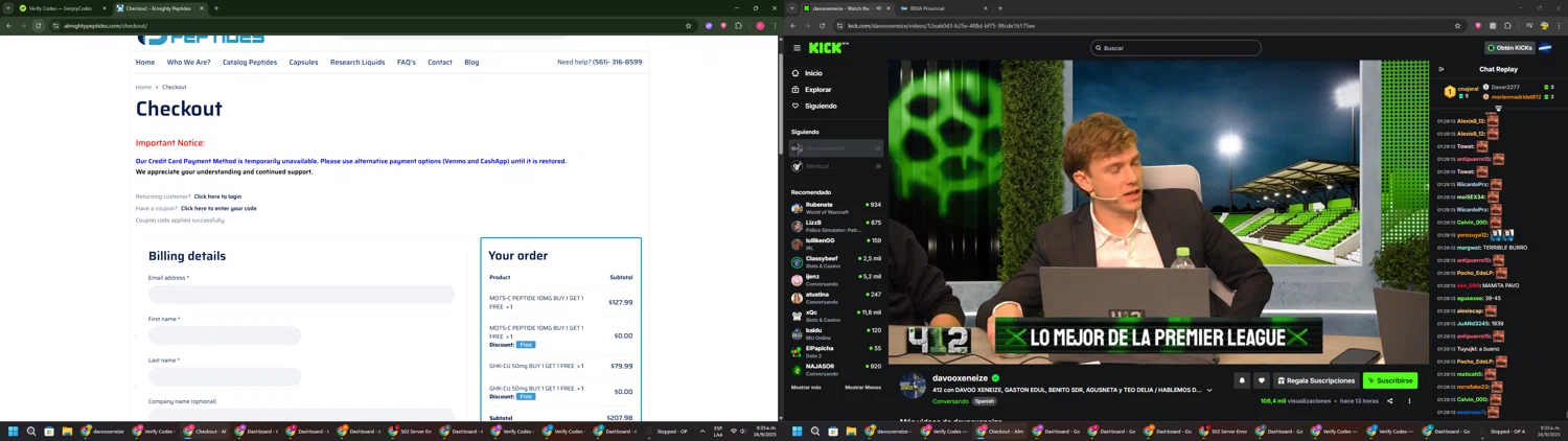 Almighty Peptides coupon code screenshot showing code adamszewc10 applied at Almighty Peptides checkout page. Uploaded by SimplyCodes community member CouponSage7331 on Sep 16, 2025