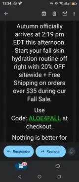 Aloe4fall coupon verification screenshot