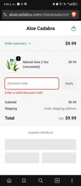 ALOE20 coupon verification screenshot