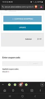 Aloe20 coupon verification screenshot