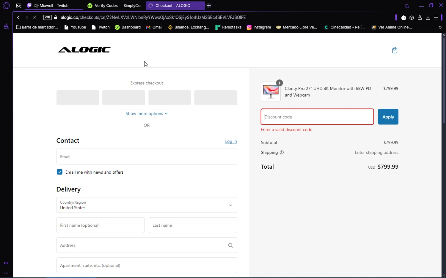 ALOGIC discount code screenshot showing code first10 applied at ALOGIC checkout page. Uploaded by SimplyCodes community member trinzo on Feb 22, 2025