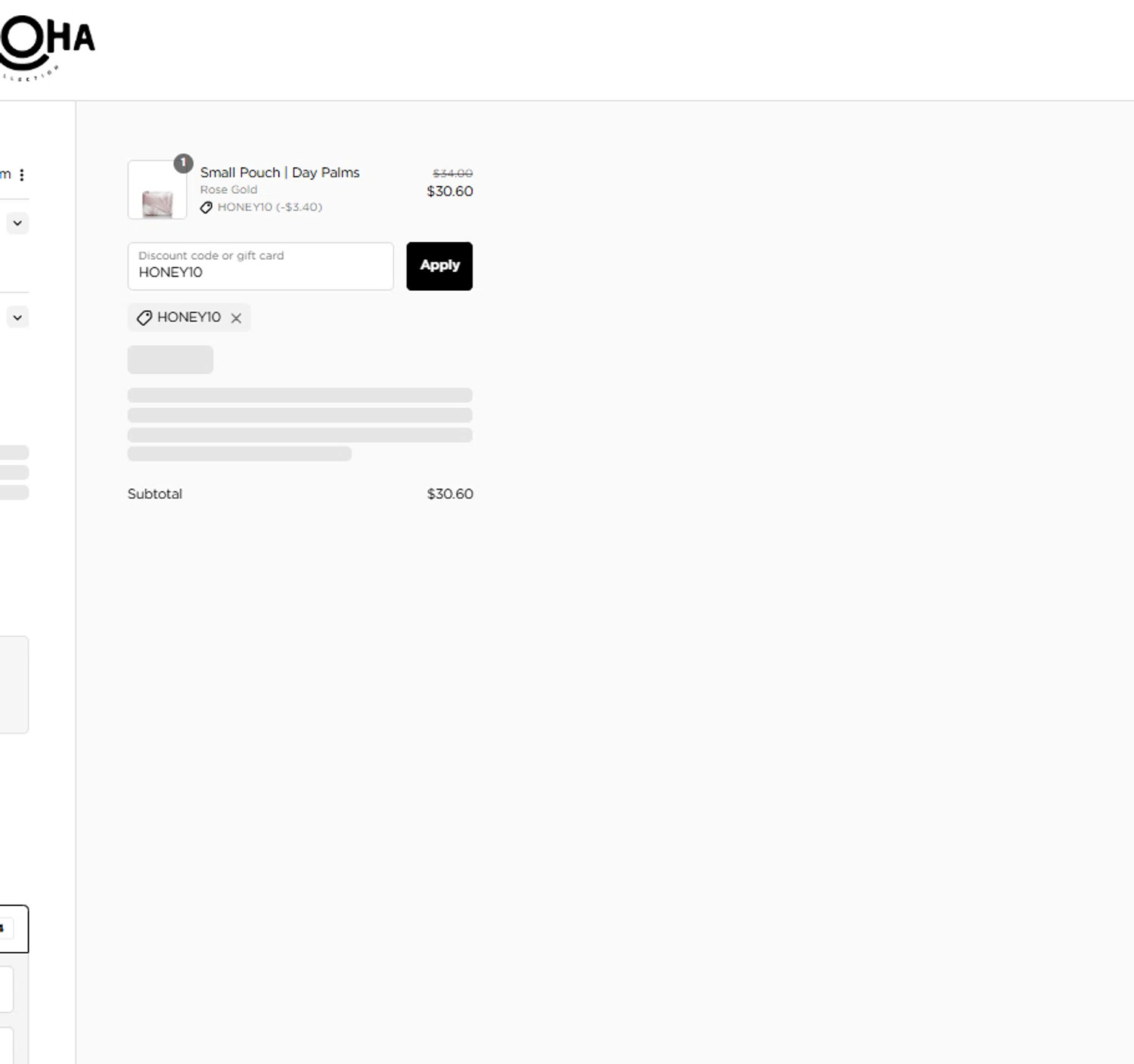 ALOHA Collection discount code screenshot showing code HONEY10 applied at ALOHA Collection checkout page. Uploaded by SimplyCodes community member Lisboa on Aug 13, 2025