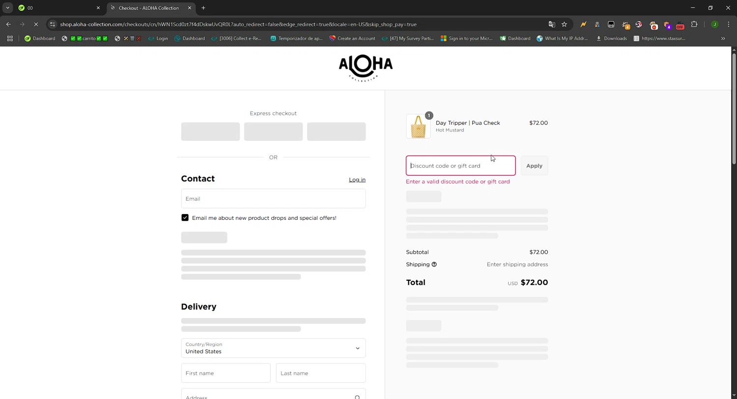 ALOHA Collection discount code screenshot showing code VERIFYNOWFOR25%OFF applied at ALOHA Collection checkout page. Uploaded by SimplyCodes community member FortunateWizard717 on Aug 5, 2025