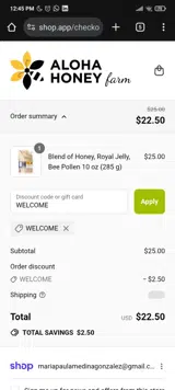 WELCOME coupon verification screenshot