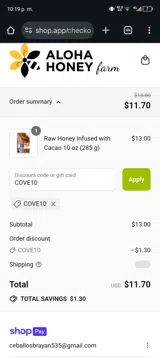 COVE10 coupon verification screenshot