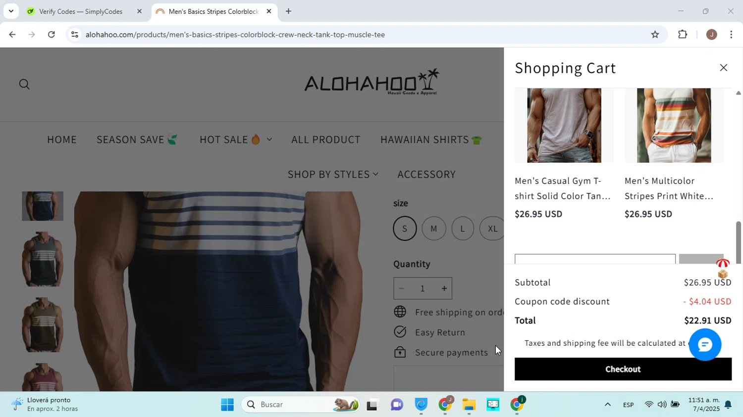 AlohaHoo coupon code screenshot showing code AC15 applied at AlohaHoo checkout page. Uploaded by SimplyCodes community member jorgejavierherrera on Apr 7, 2025