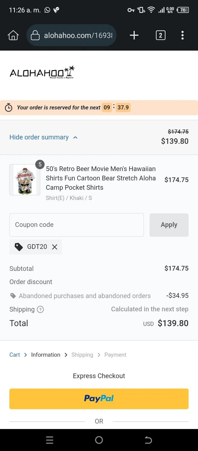 AlohaHoo coupon code screenshot showing code GDT20 applied at AlohaHoo checkout page. Uploaded by SimplyCodes community member CleverSleuth6613 on May 18, 2025