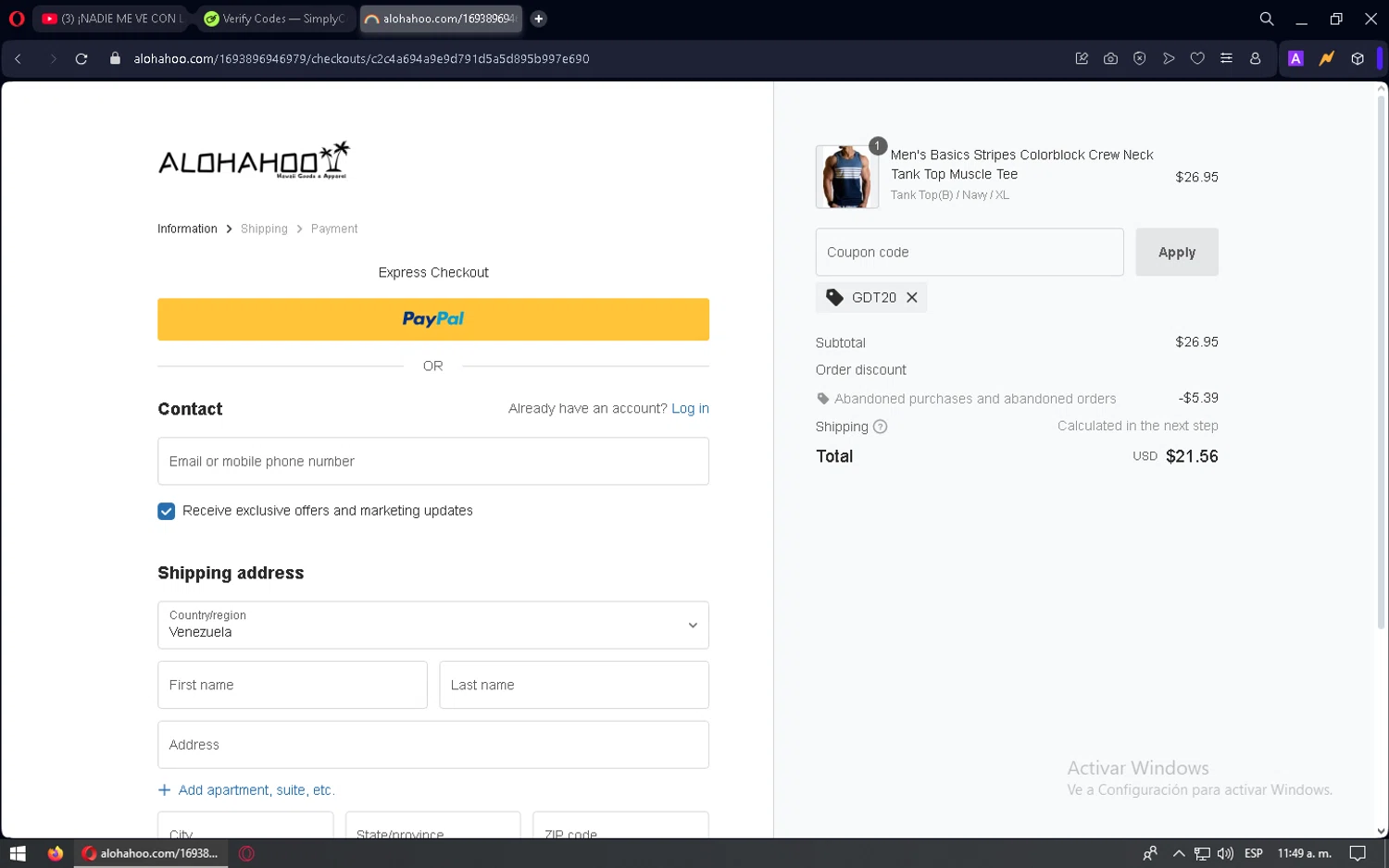 AlohaHoo coupon code screenshot showing code GDT20 applied at AlohaHoo checkout page. Uploaded by SimplyCodes community member mixelis on Apr 7, 2025