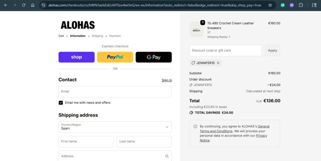 Alohas checkout page showing Alohas coupon code box | Screenshot taken by SimplyCodes community member on Sep 30, 2025