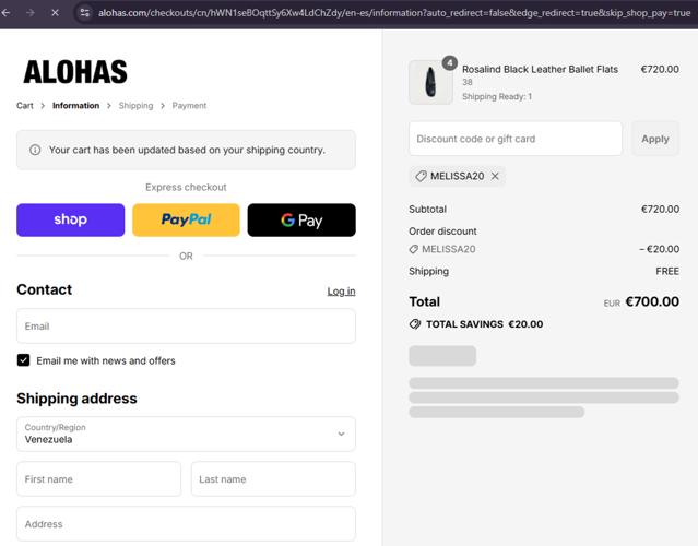 Alohas checkout page showing Alohas coupon code box | Screenshot taken by SimplyCodes community member on Sep 8, 2025