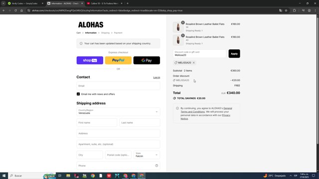 Alohas checkout page showing Alohas coupon code box | Screenshot taken by SimplyCodes community member on Aug 27, 2025