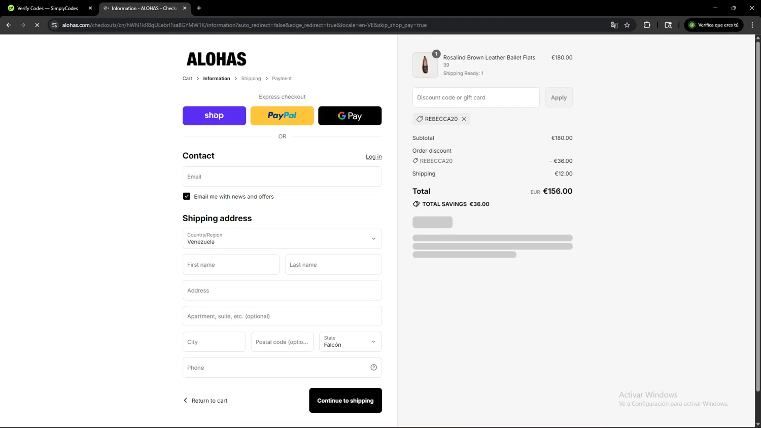 Alohas coupon code screenshot showing code Rebecca20 applied at Alohas checkout page. Uploaded by SimplyCodes community member SAIKOO on Aug 13, 2025