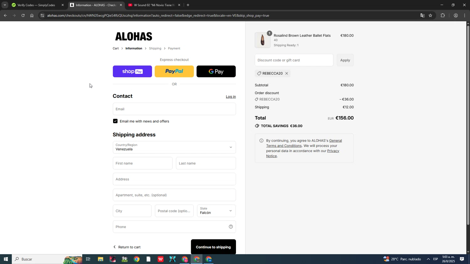 Alohas coupon code screenshot showing code Rebecca20 applied at Alohas checkout page. Uploaded by SimplyCodes community member ScanShopper554 on Aug 26, 2025