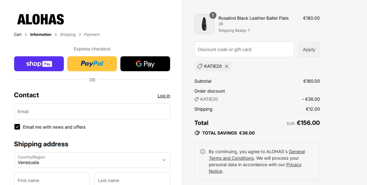 Alohas coupon code screenshot showing code Katie20 applied at Alohas checkout page. Uploaded by SimplyCodes community member gilbertrondon on Aug 17, 2025