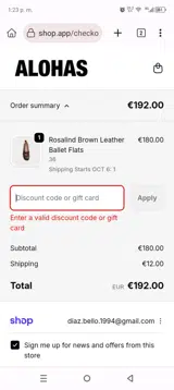 Linda20 coupon verification screenshot