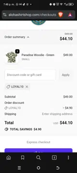 LOYAL10 coupon verification screenshot