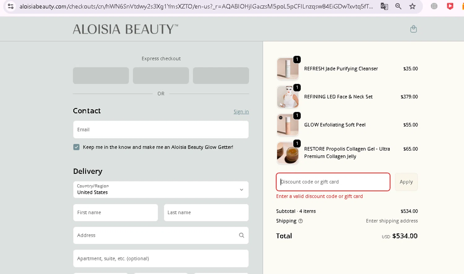 Aloisia Beauty discount code screenshot showing code day5 applied at Aloisia Beauty checkout page. Uploaded by SimplyCodes community member ThriftyRanger5740 on Dec 15, 2025