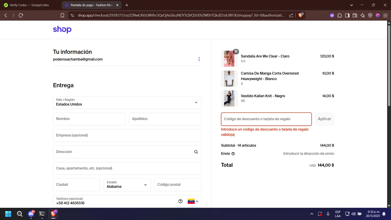 Alpha Cycle Gear promo code screenshot showing code NENE applied at Alpha Cycle Gear checkout page. Uploaded by SimplyCodes community member nabucodonosor on May 20, 2025