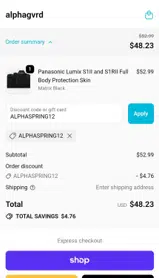 ALPHASPRING12 coupon verification screenshot