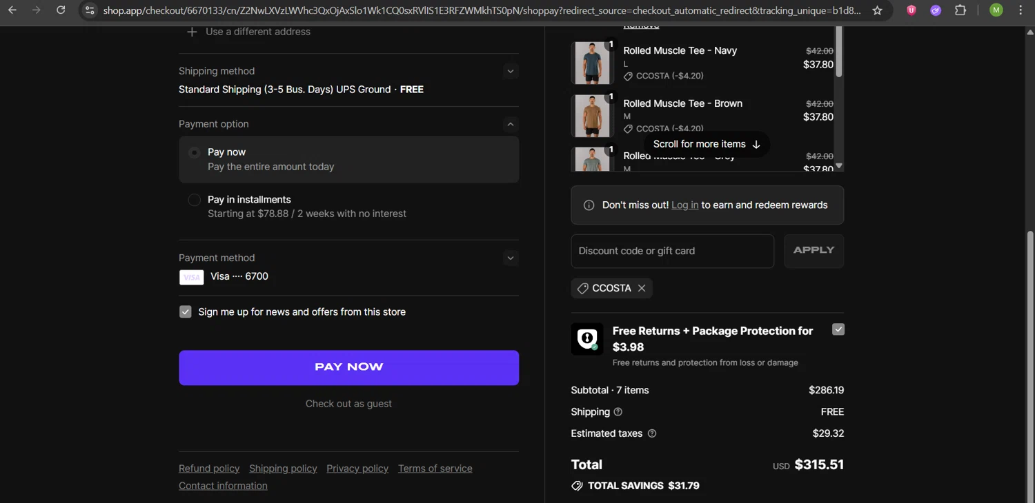 Alphalete Athletics discount code screenshot showing code CCOSTA applied at Alphalete Athletics checkout page. Uploaded by SimplyCodes community member ScanHunter7116 on Jul 2, 2025