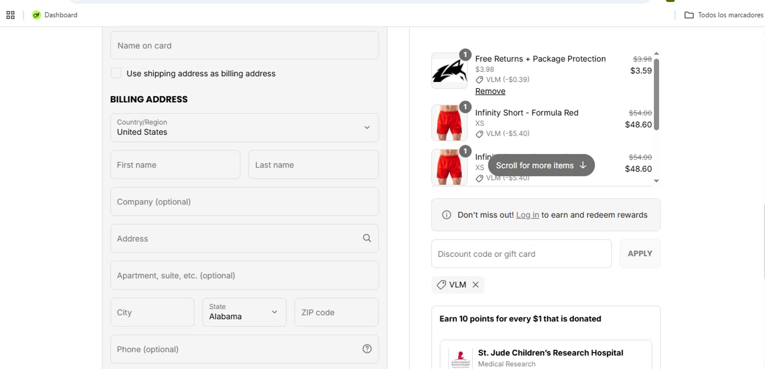 Alphalete Athletics discount code screenshot showing code VLM applied at Alphalete Athletics checkout page. Uploaded by SimplyCodes community member Speedy on Aug 8, 2025