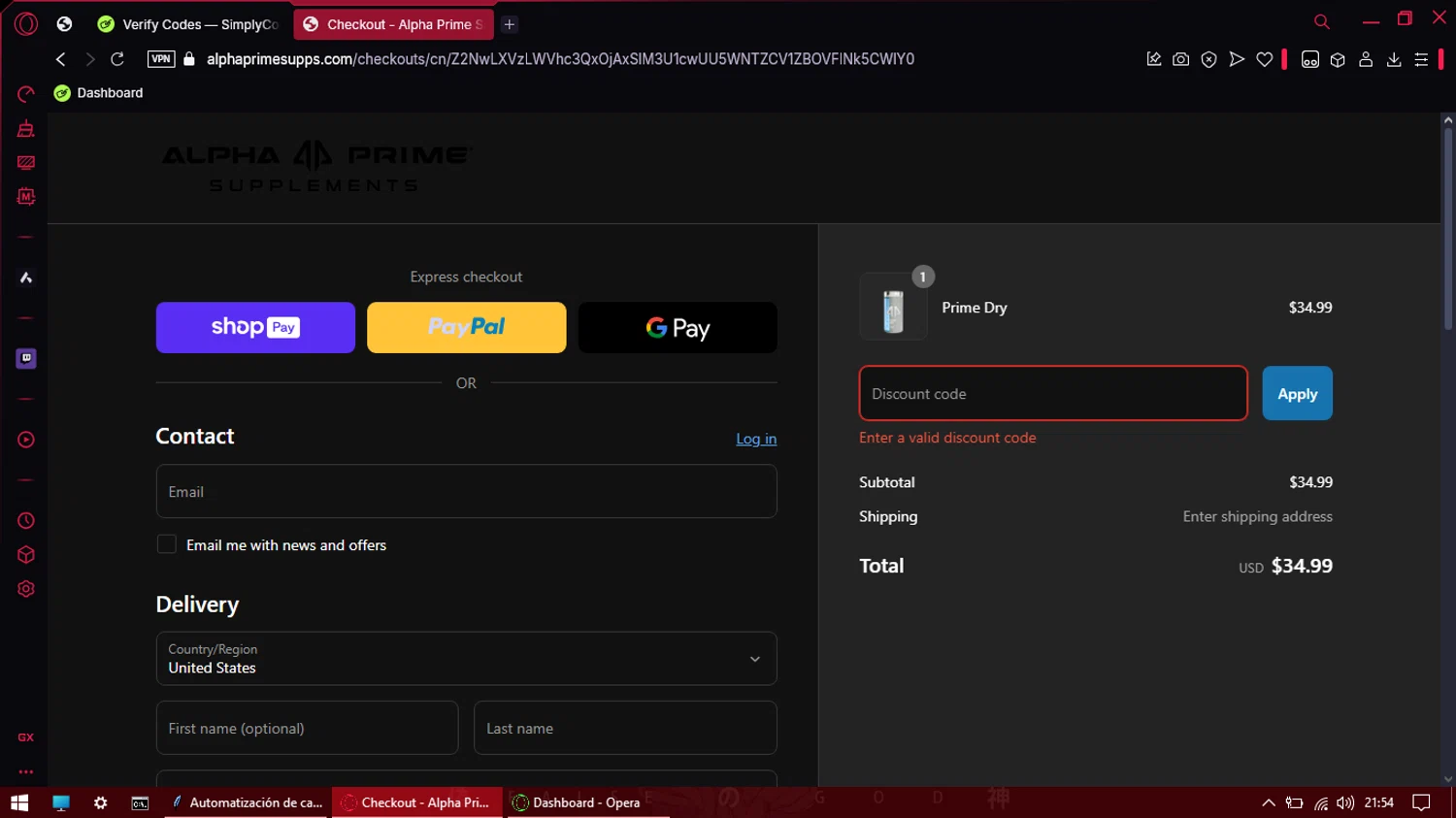 Alpha Prime Supplements discount code screenshot showing code Kay15 applied at Alpha Prime Supplements checkout page. Uploaded by SimplyCodes community member Eliott on Apr 19, 2025