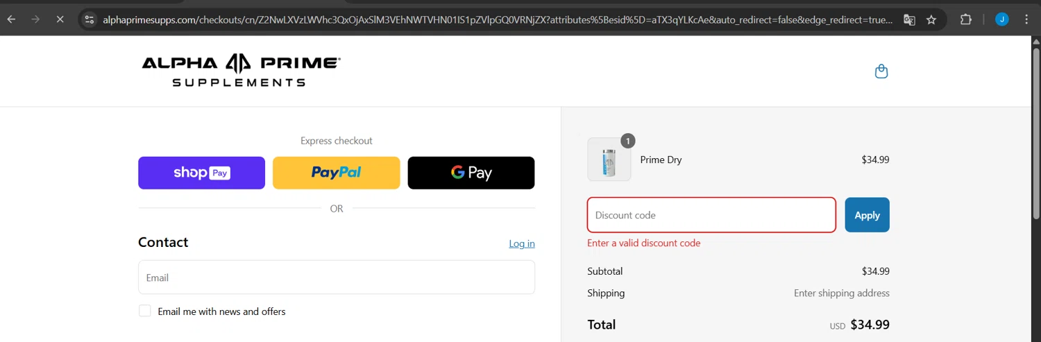 Alpha Prime Supplements discount code screenshot showing code Kay15 applied at Alpha Prime Supplements checkout page. Uploaded by SimplyCodes community member Jeanjc on Apr 19, 2025