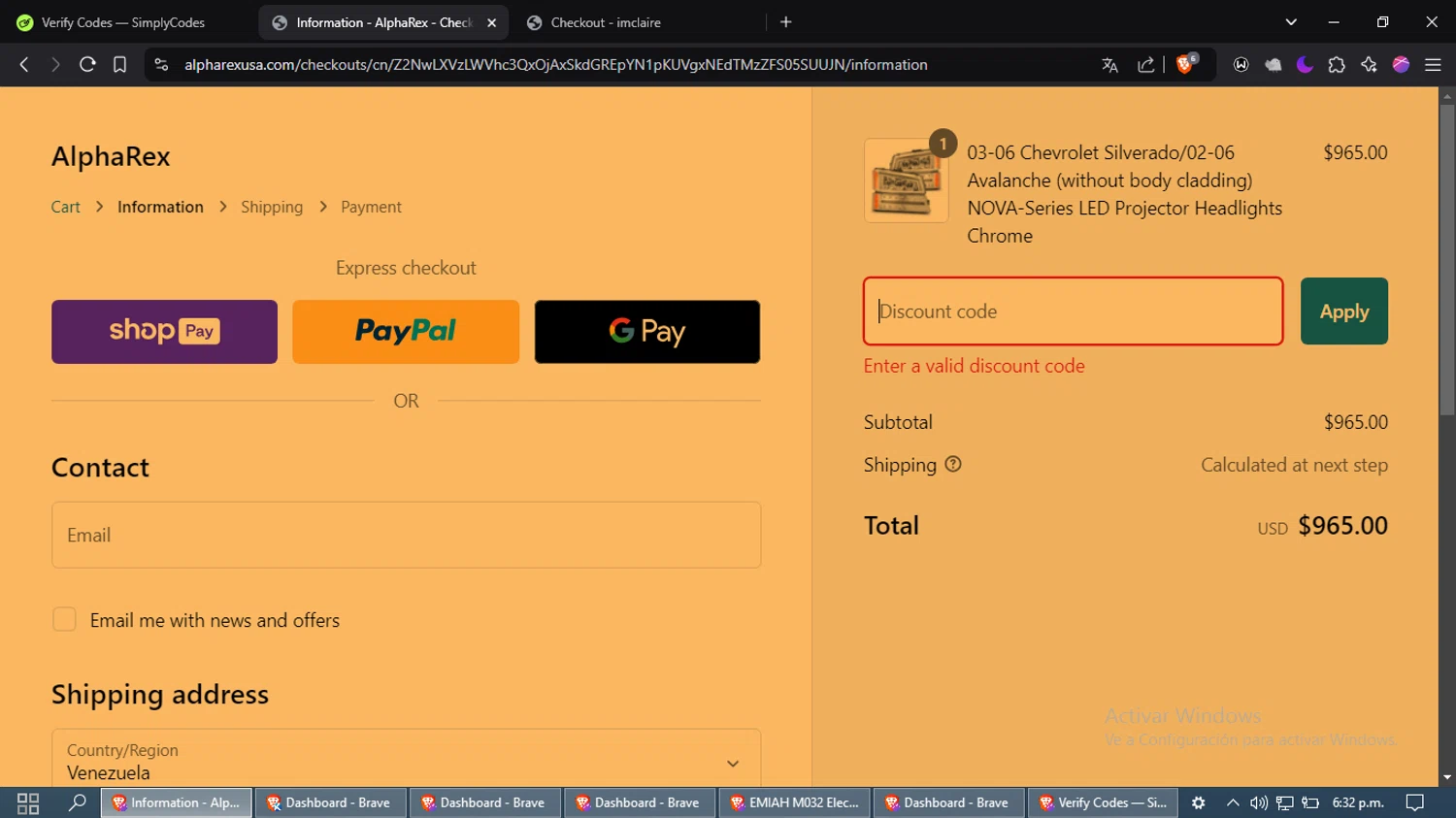 AlphaRex discount code screenshot showing code ROCKYSIERRA applied at AlphaRex checkout page. Uploaded by SimplyCodes community member laleyjose on Dec 31, 2024