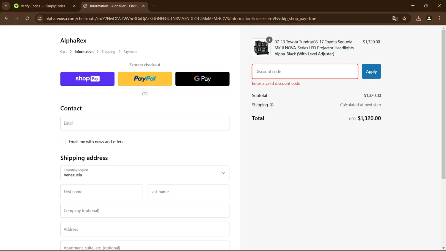 AlphaRex discount code screenshot showing code 5OHRUNR applied at AlphaRex checkout page. Uploaded by SimplyCodes community member Lulalula on Feb 7, 2025