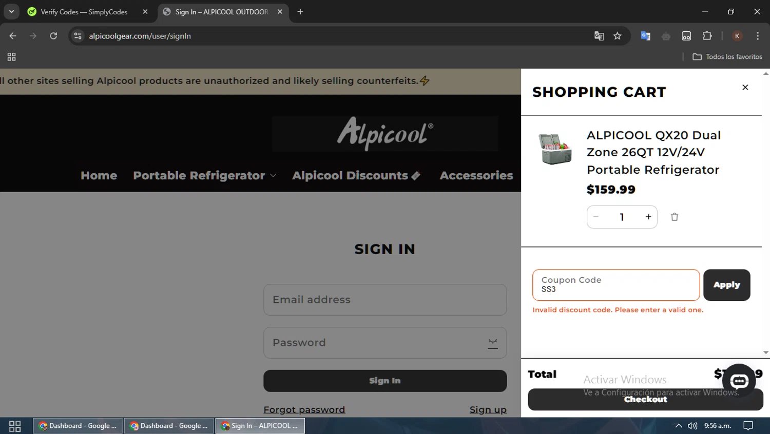 ALPICOOL discount code screenshot showing code SS3 applied at ALPICOOL checkout page. Uploaded by SimplyCodes community member MoneyPioneer4925 on Mar 27, 2025