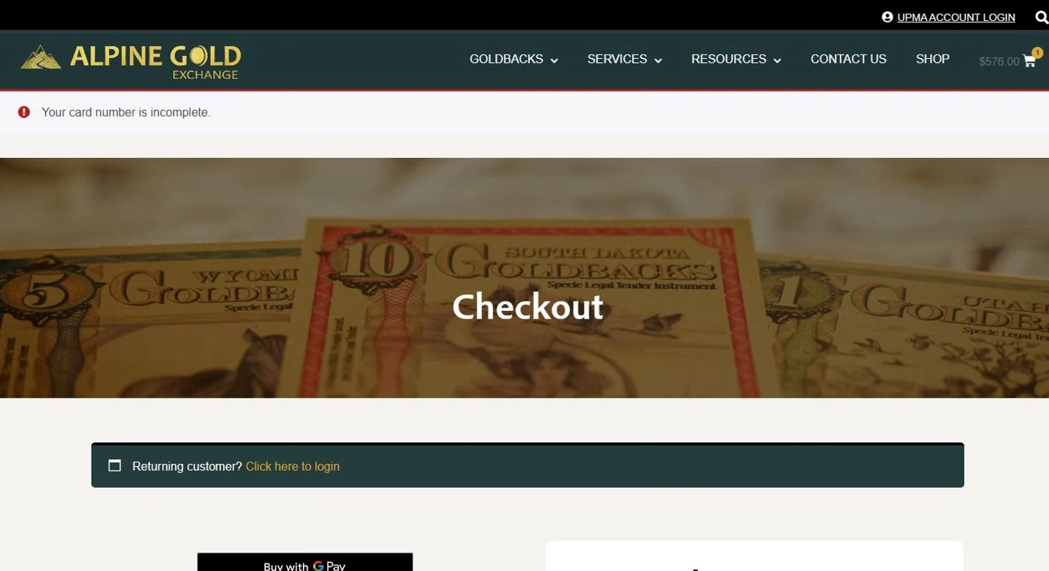 Alpine Gold Exchange coupon code screenshot showing code UNASHAMED applied at Alpine Gold Exchange checkout page. Uploaded by SimplyCodes community member Alydrop on Mar 11, 2025