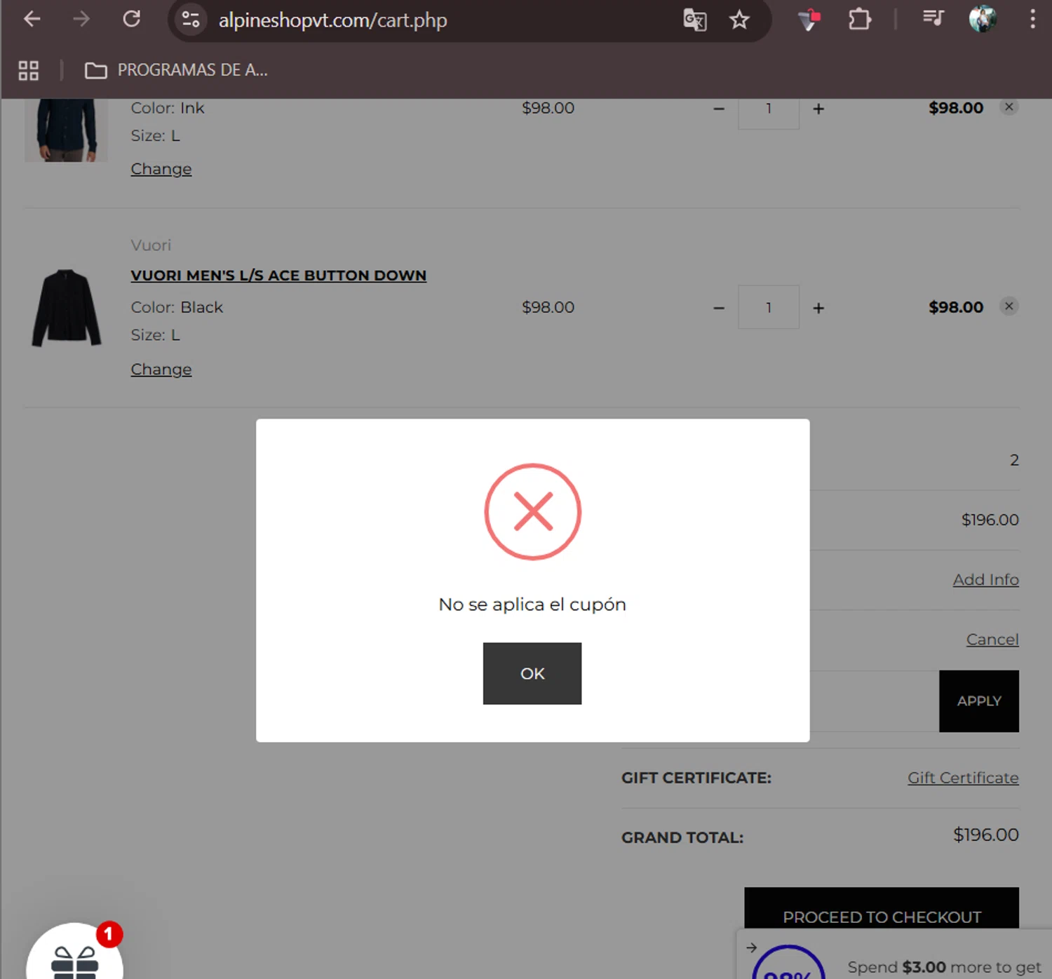 Alpine Shop Vermont promo code screenshot showing code SKITODAY15 applied at Alpine Shop Vermont checkout page. Uploaded by SimplyCodes community member zhandrik on Dec 28, 2025