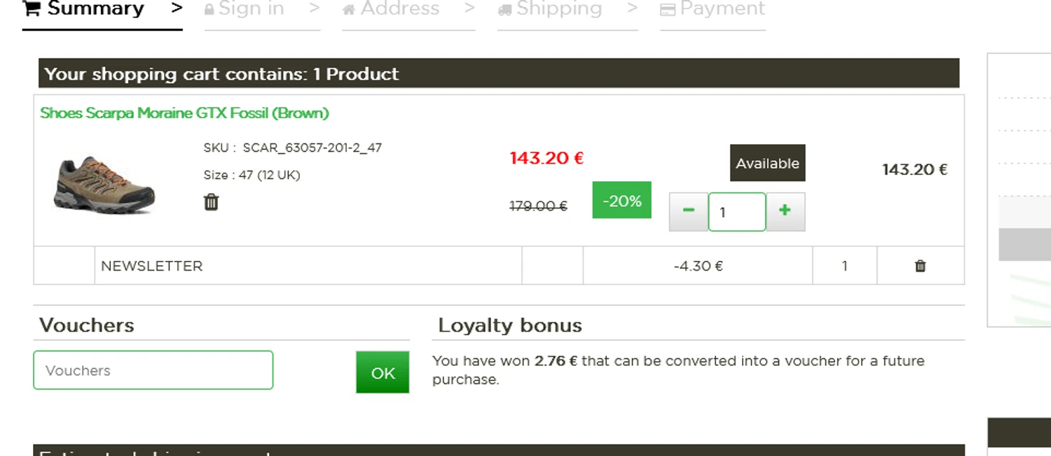 Alpin Store checkout page showing Alpin Store promo code box | Screenshot taken by SimplyCodes community member on Mar 1, 2025