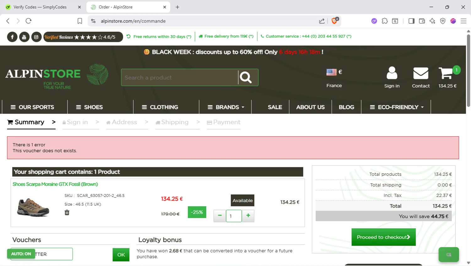 Alpin Store promo code screenshot showing code NEWSLETTER applied at Alpin Store checkout page. Uploaded by SimplyCodes community member SapeGato on Nov 25, 2025